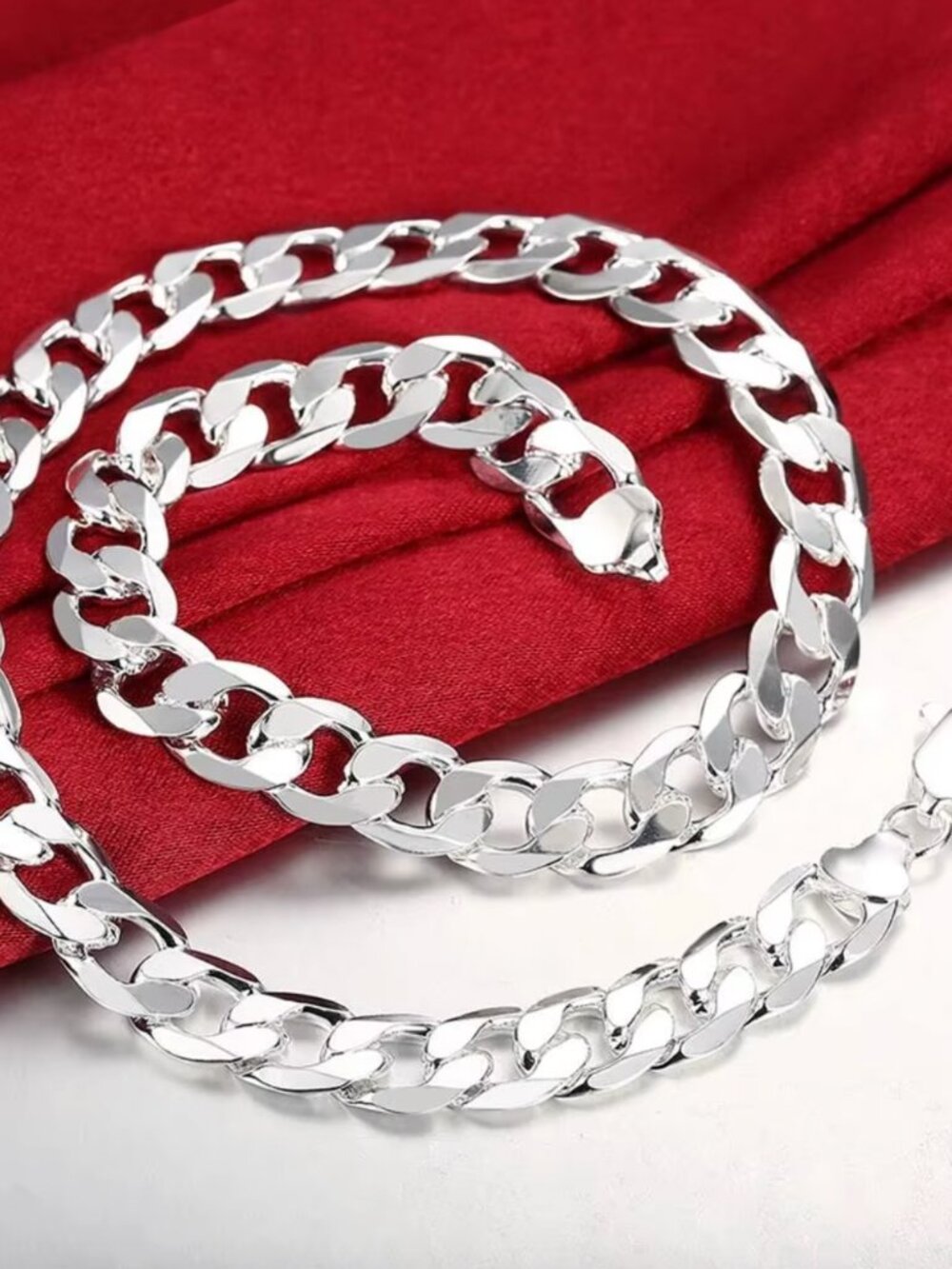 925 Sterling Silver 12 MM Thick Chunky Necklace Wide Link Necklace